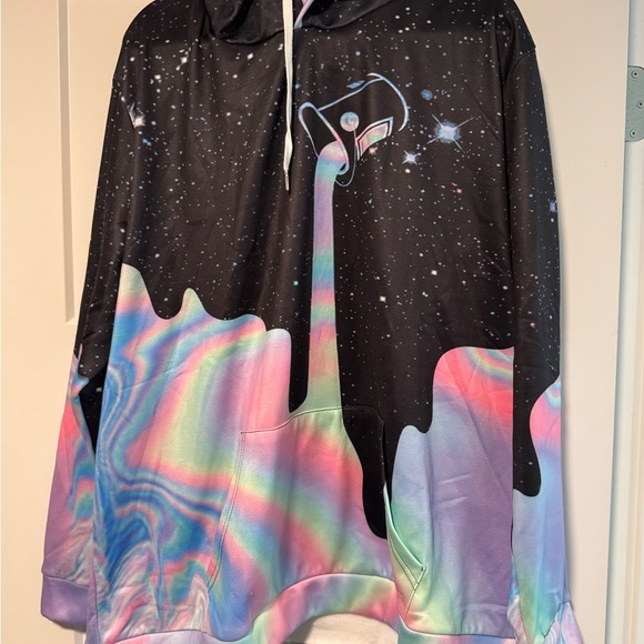 Maener Tops - Unisex Galaxy Drip Hoodie with Iridescent Design